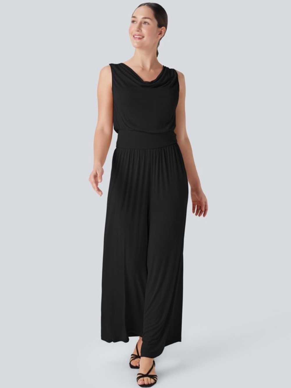 NWT HALARA Ribbed Cowl Neck Sleeveless Wide Leg Casual Jumpsuit with Pockets